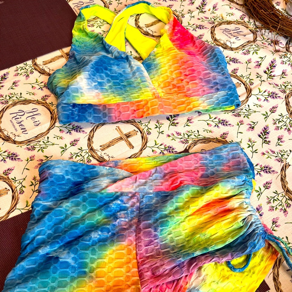 Tied dyed sport bra and shorts